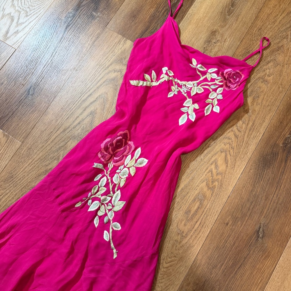 Pink Floral Embroidered Slip Dress